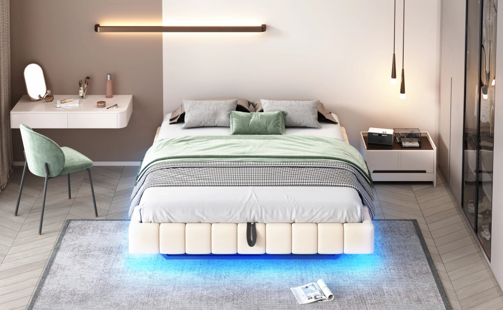 DESMIU Letto Contenitore Letto Matrimoniale con LED Regolabile e Vano Contenitore 160 × 200 cm, Senza Materasso