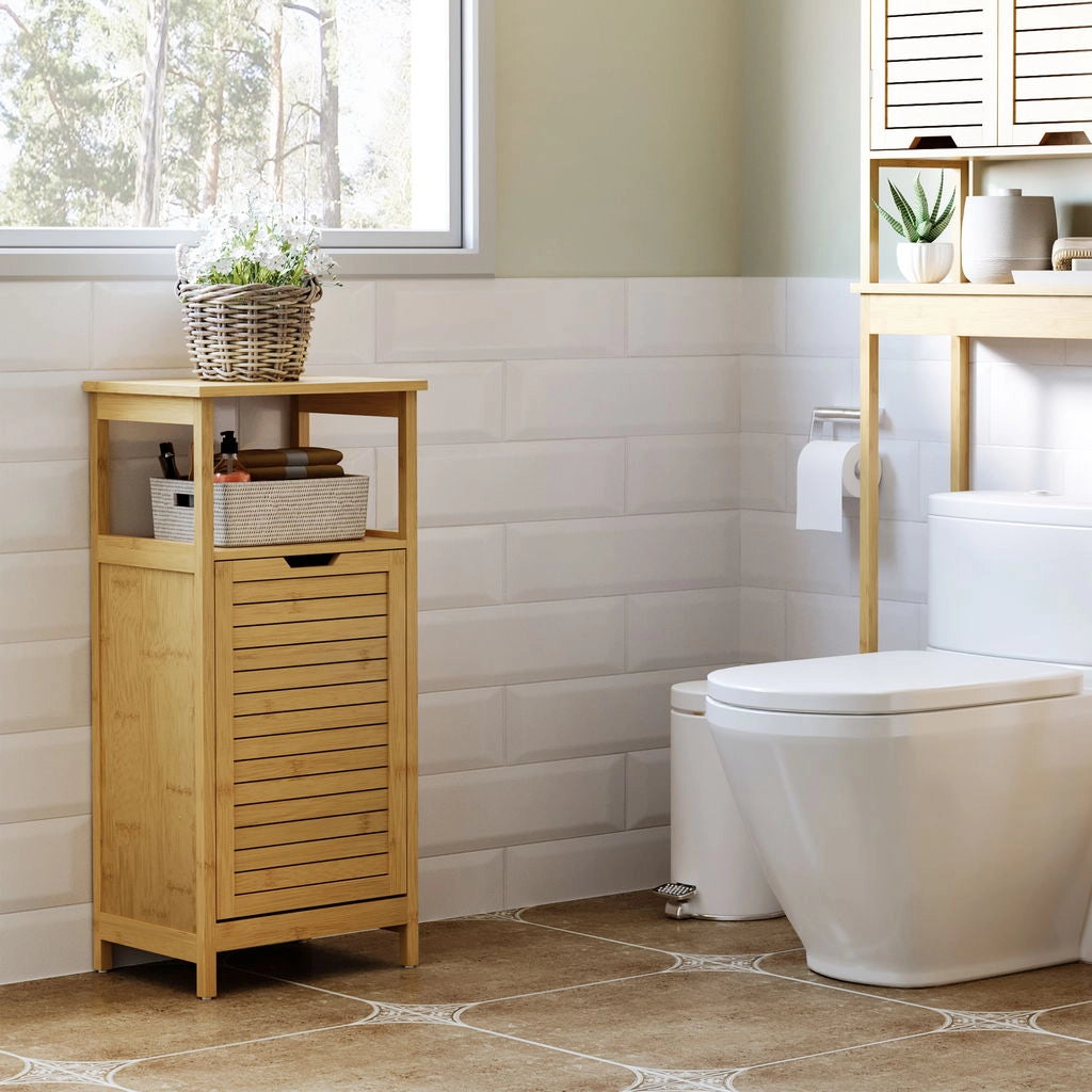 MOBILETTO DA BAGNO CON CESTO MULTIUSO IN BAMBÙ 40X30X86.5 CM