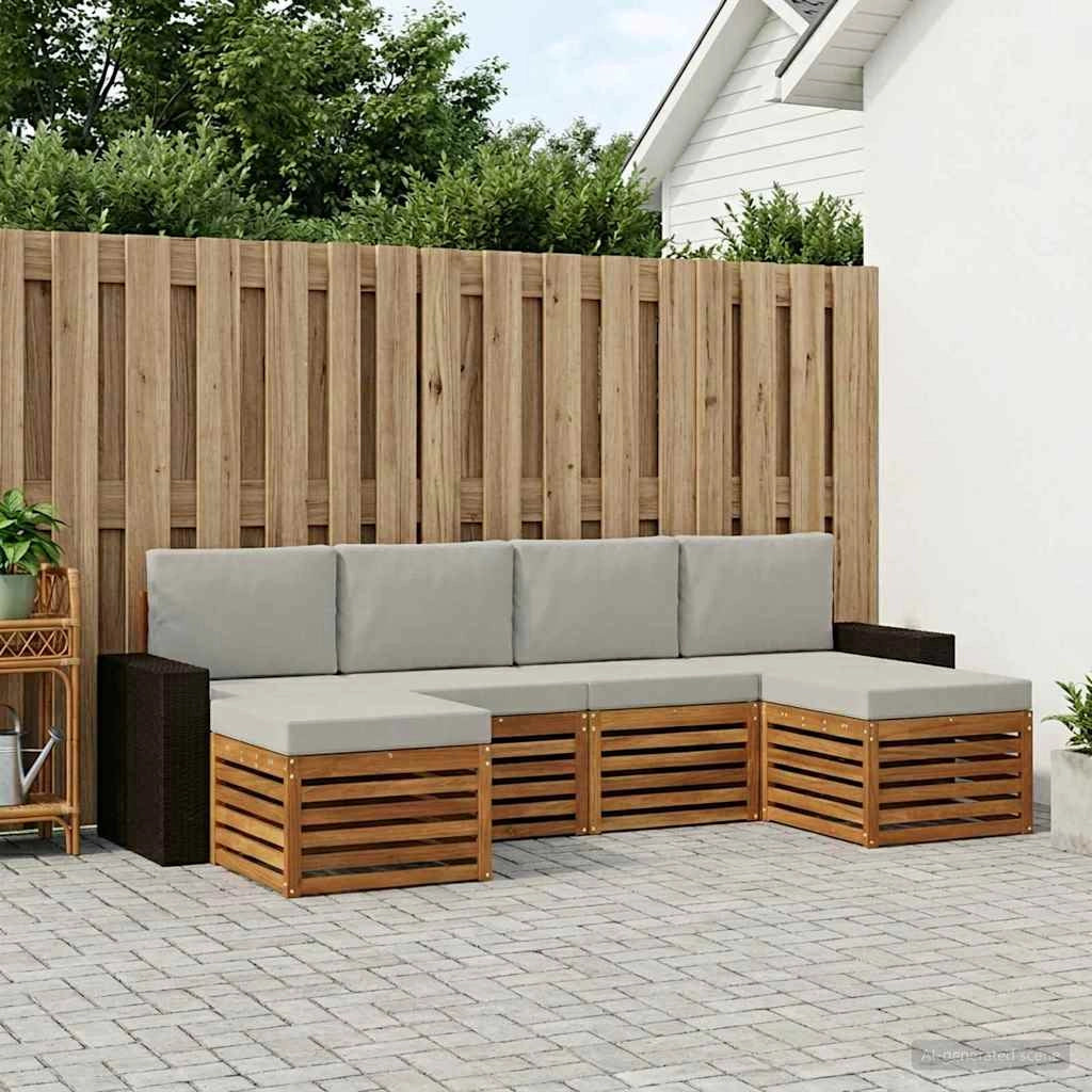 Set di divani da esterno 6 pz Naturale e Grigio Chiaro 3384692