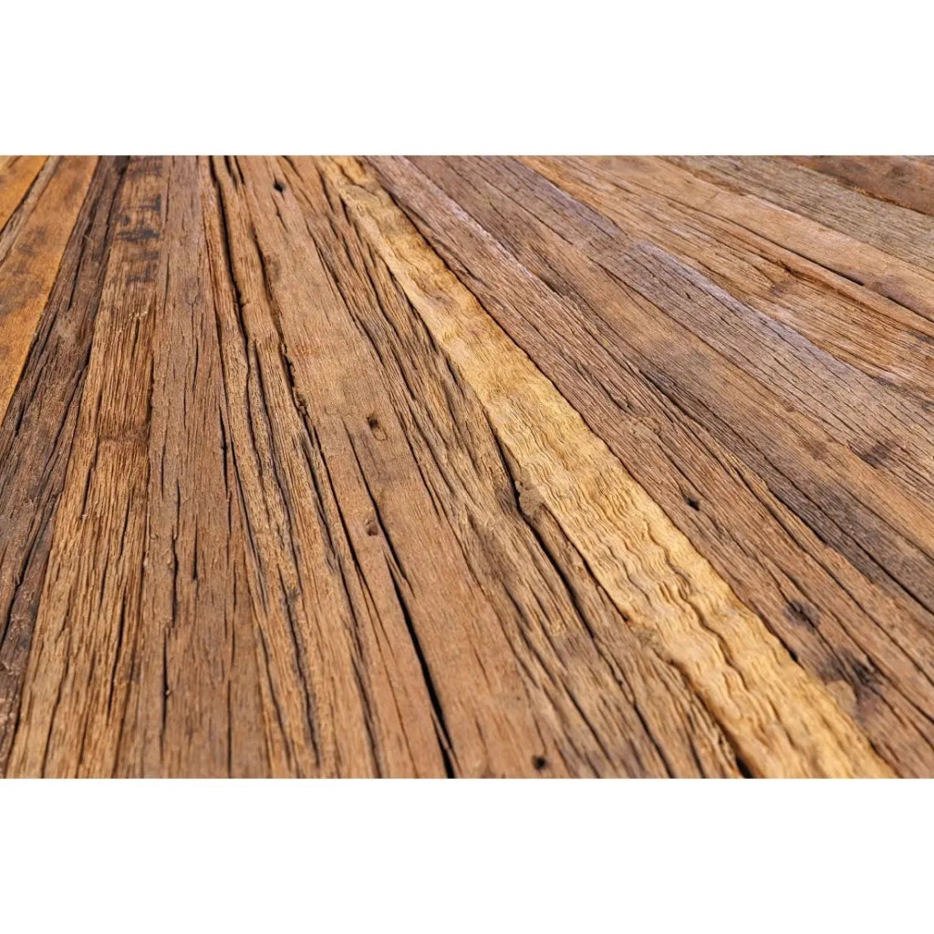 Table RAFTA – Legno di teck e vetro temperato – Piede cromato – 140 cm – Rotonda – Stile contemporaneo