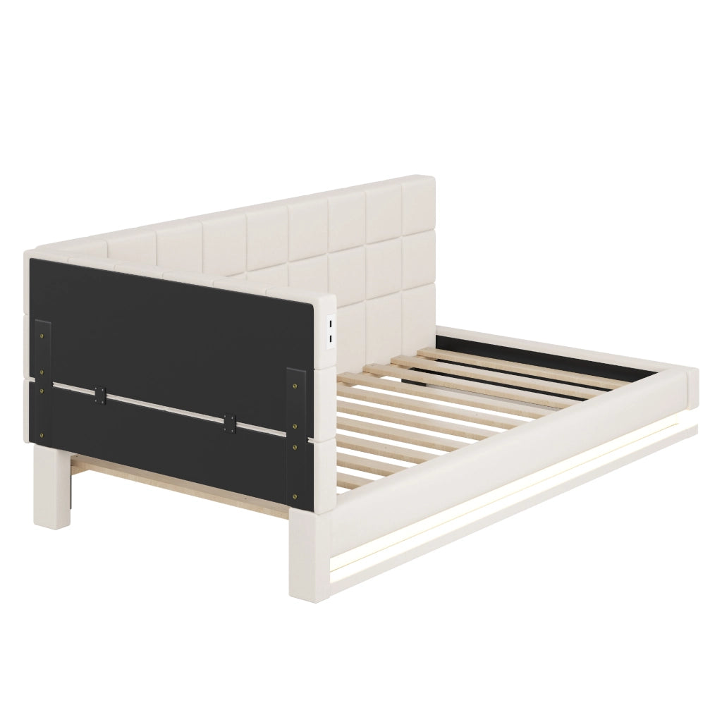 LETTO imbottito trasformabile 90x200 cm Beige con LED e USB