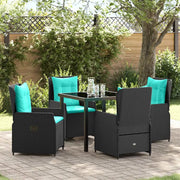 Set da Pranzo per Giardino 5 pcs Nero Poly Rattan
