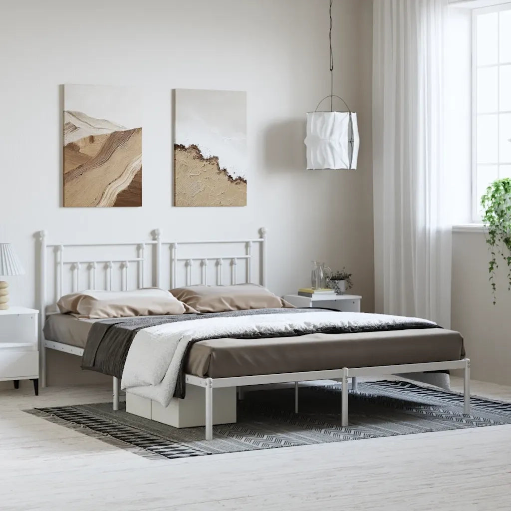 Letto matrimoniale | Letto per adulti | Giroletto con Testiera Metallo Bianco 183x213 cm