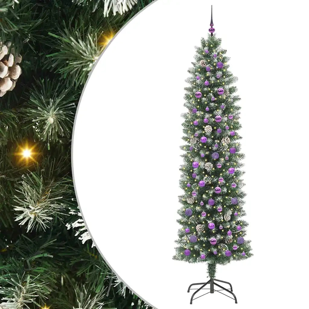Albero di Natale Artificiale Sottile Verde e Bianco 240 cm 3395323