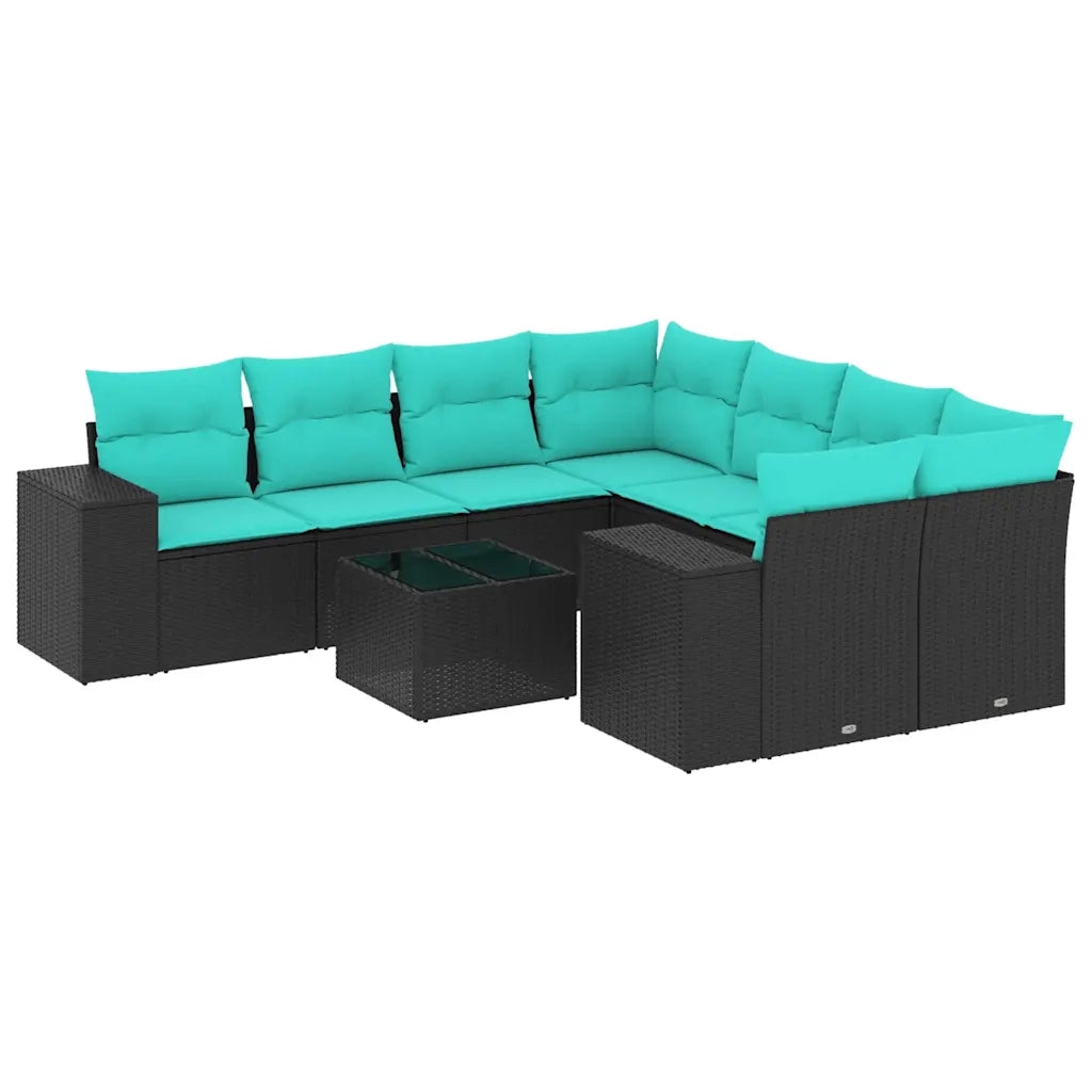 Set Divani da Giardino 9 pz con Cuscini Nero in Polyrattan 3222356
