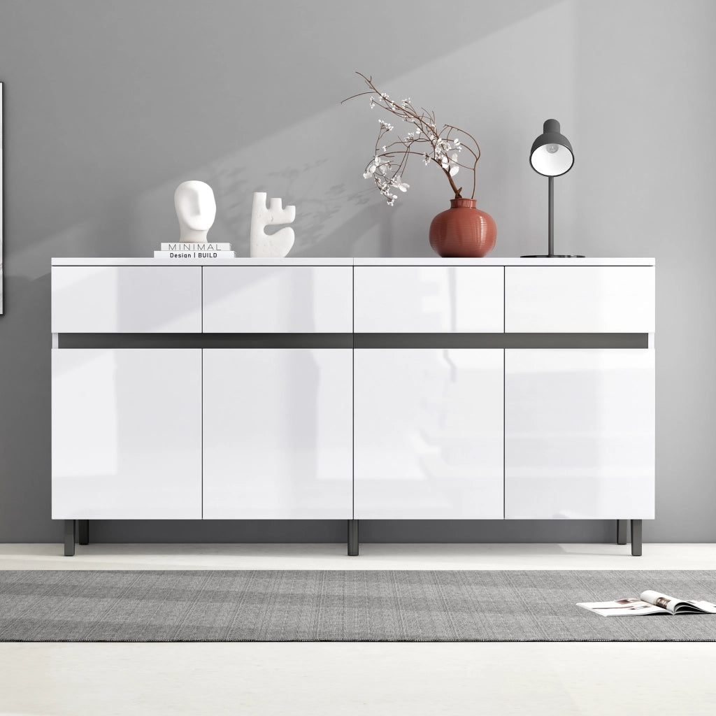 SIDEBOARD 160x40x68 cm Bianco con 4 cassetti e 2 ante frontali lucide