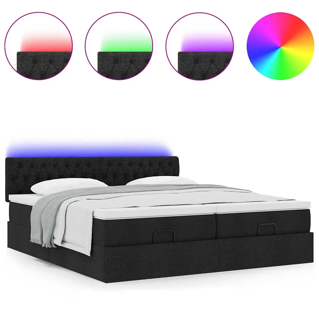 Struttura Letto Pouf con Materassi Nero 200x200 cm in Tessuto