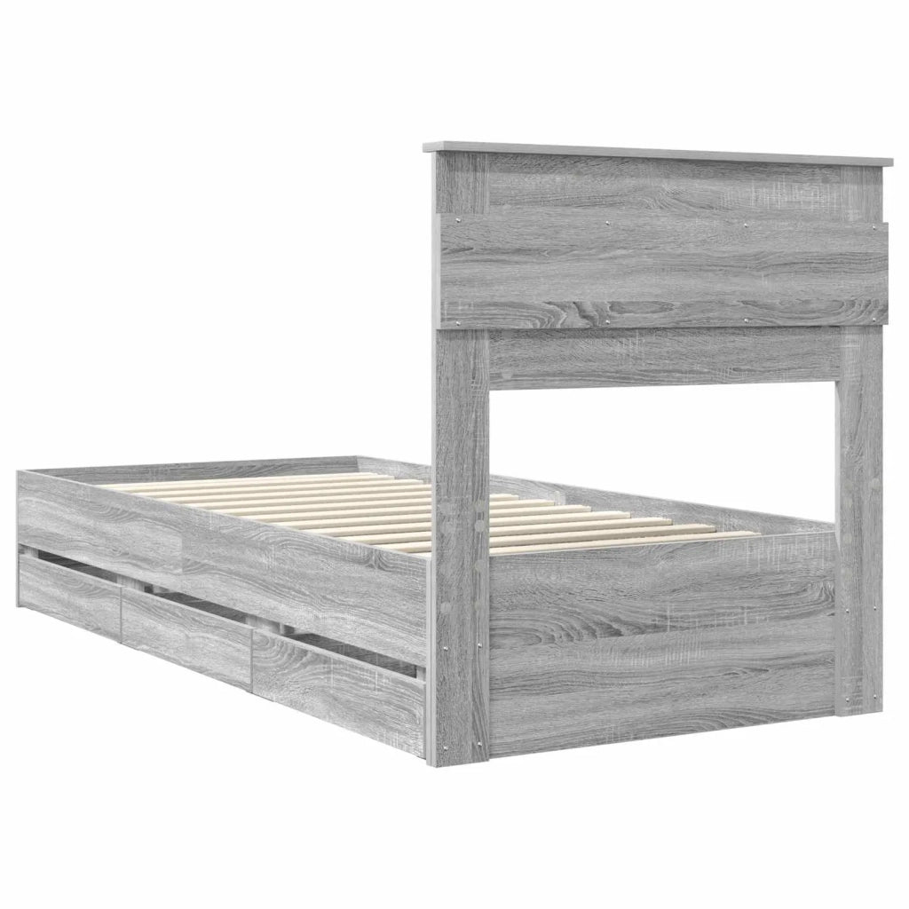 Letto singolo | Letto per adulti | Struttura del letto con cassetto Grigio Sonoma 100 x 200 cm