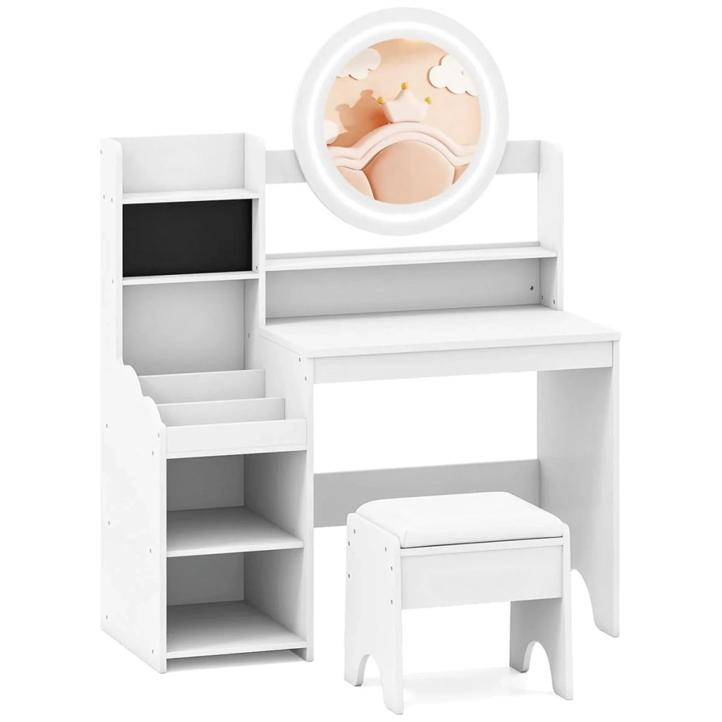 Toeletta per bambini 84 x 37 x 107 cm con specchio illuminato e moderno contenitore organizzato in MDF bianco 20_0017616