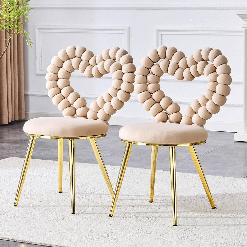 Set 2 sedie da pranzo - Xylo - velluto beige gambe dorate con schienale a cuore