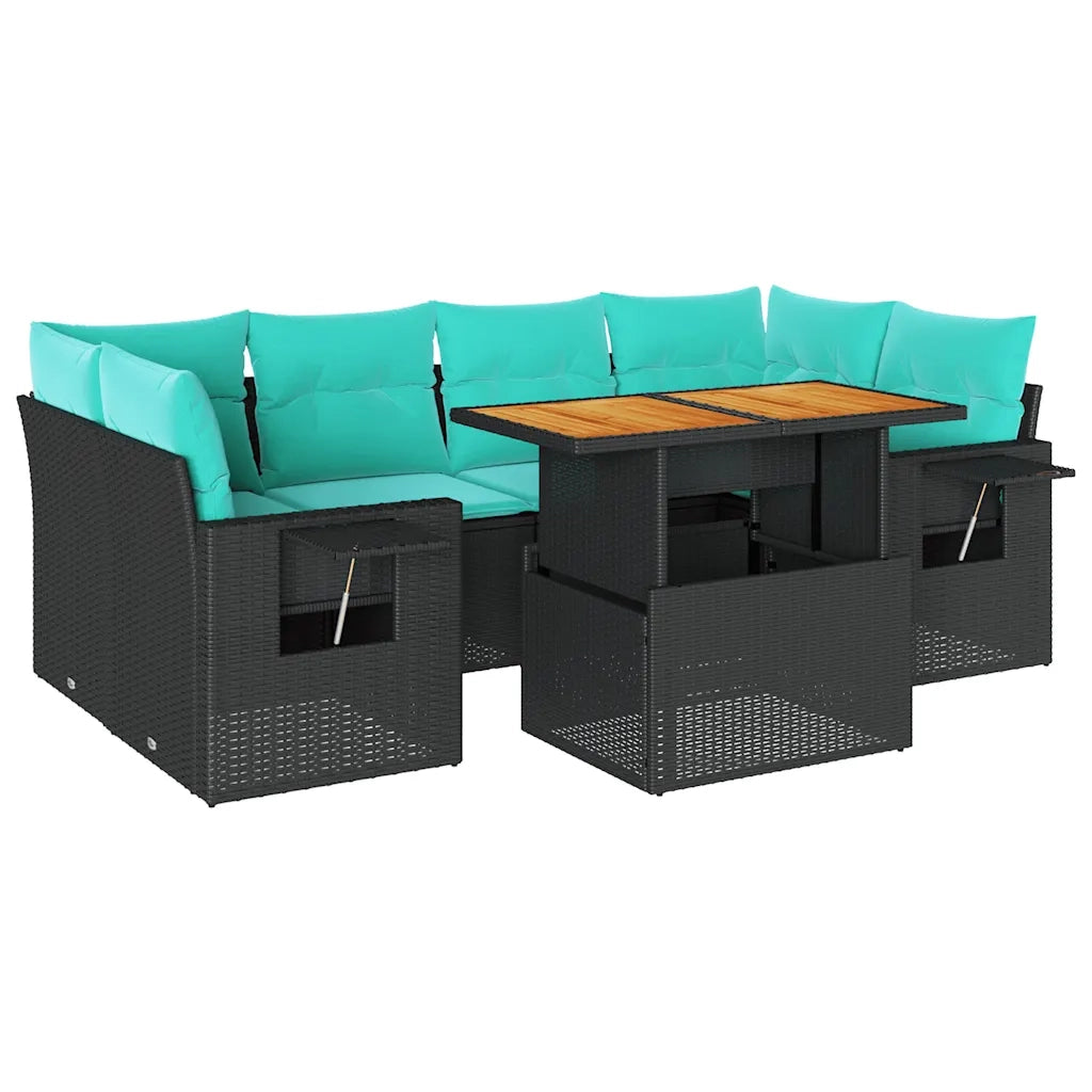Set Divani da Giardino con Cuscini 7pz Nero Polyrattan 3327116