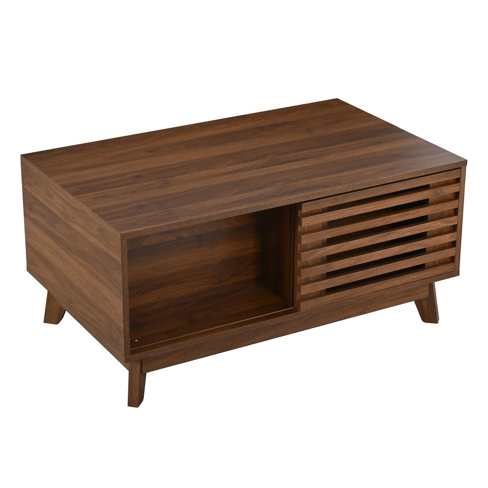 Tavolino da Caff¨¨ Moderno ¨C MINIMAL ¨C Effetto Noce, MDF, Piano Regolabile, Ante a Jalousie