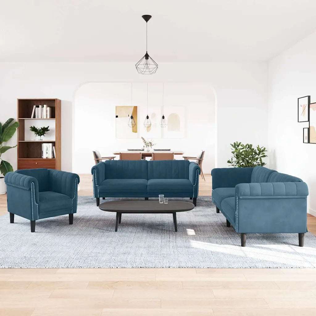Set di Divani 3 pz Blu in Velluto 3209217