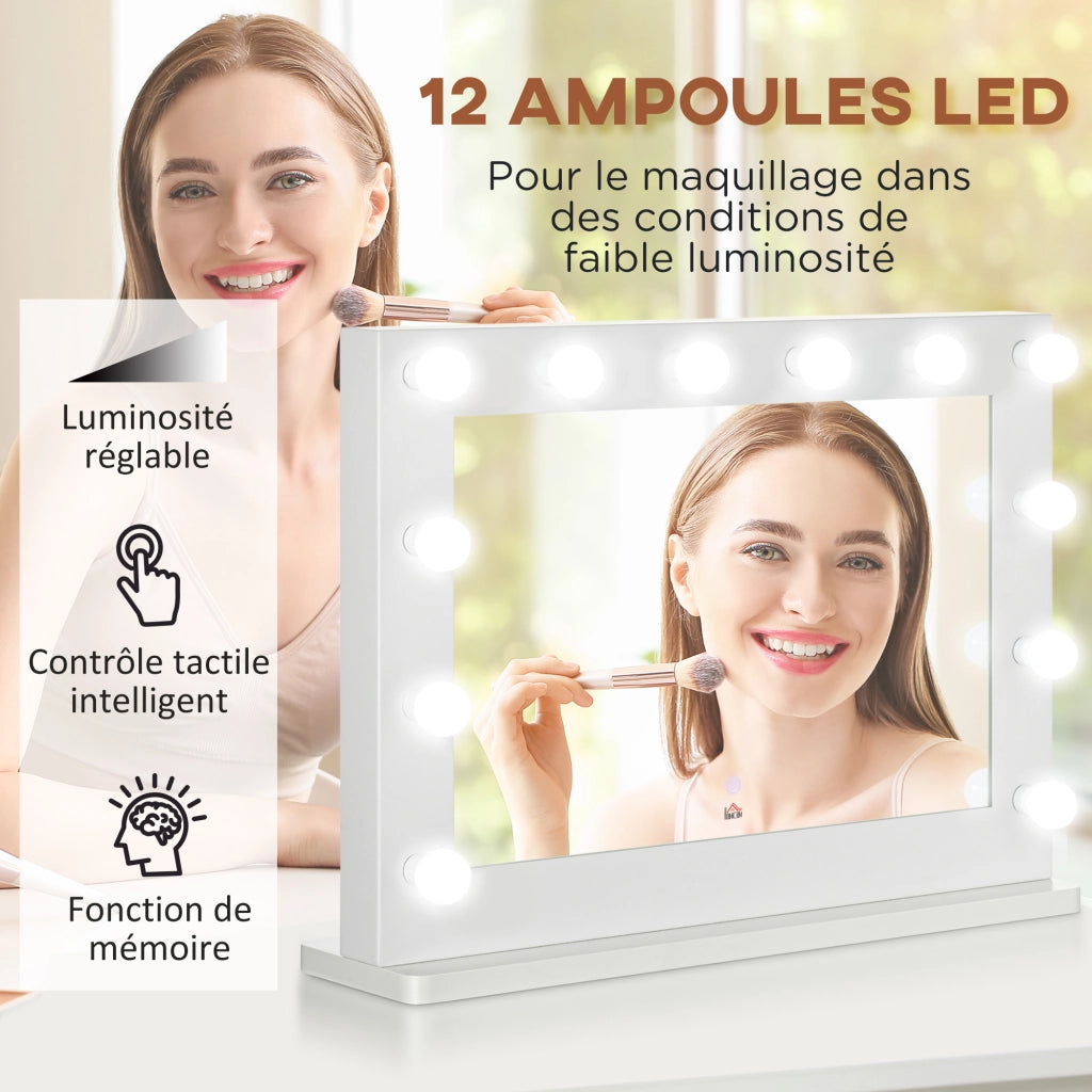 Specchio da Trucco Hollywood con Luci LED ¨C Zephmum ¨C Bianco 60x30x