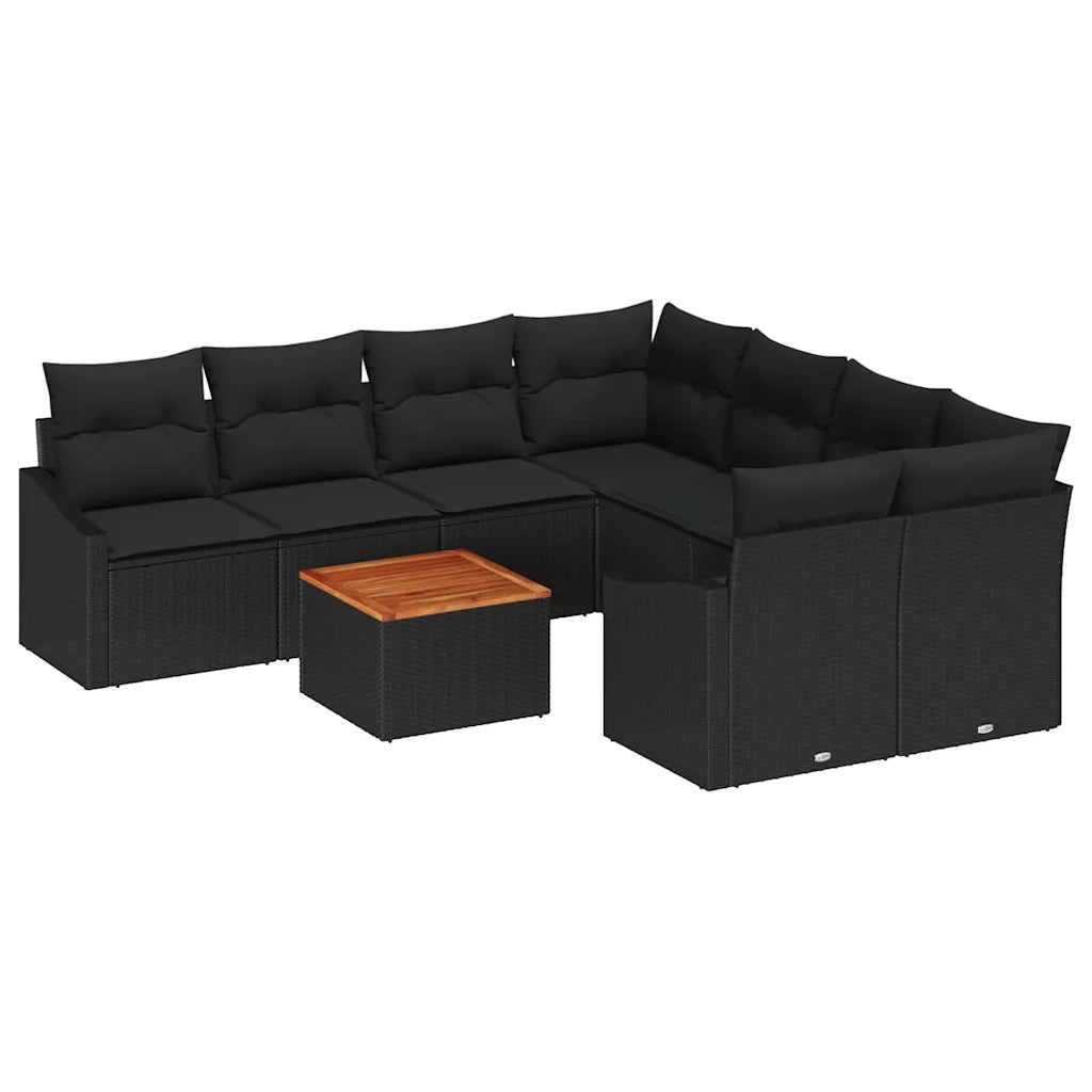 Set Divano da Giardino con archiviazione 9 pcs Nero polyrattan 3356483