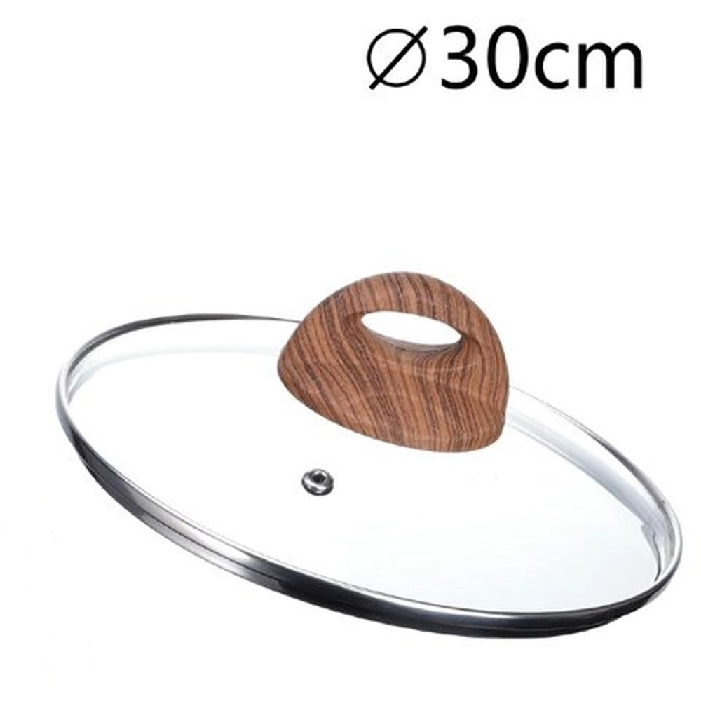Trade Shop - Coperchio In Vetro Temperato Per Pentola Padella Ricambio ø16 A 32cm Pomello Effetto Legno -