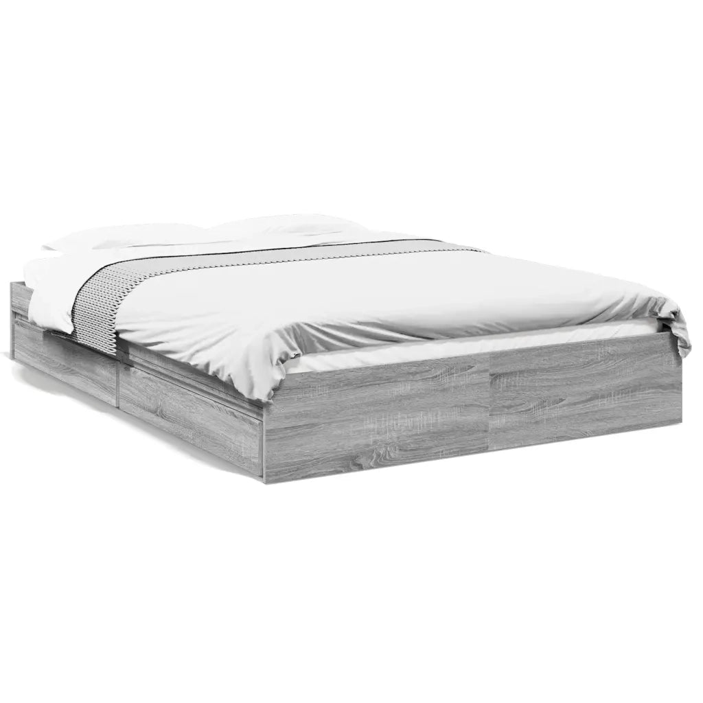 Letto matrimoniale | Letto per adulti | Giroletto Cassetti Grigio Sonoma 150x200 cm Legno Multistrato