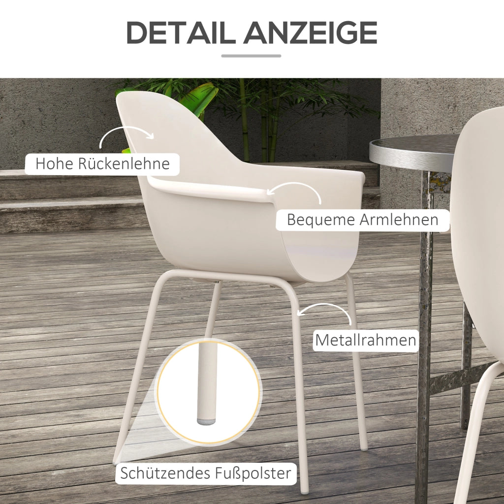 Set Sedie da Giardino con 4 Sedie; Impilabili con Schienale e Braccioli; per Terrazza e Balcone; Acciaio; Grigio