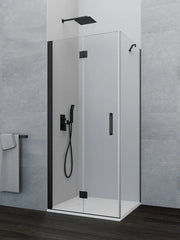 Box doccia angolare GLASS pieghevole + laterale fisso 80 (40+40)x70 cm nero trasparente