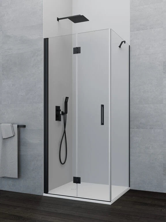Box doccia angolare GLASS pieghevole + laterale fisso 80 (40+40)x70 cm nero trasparente