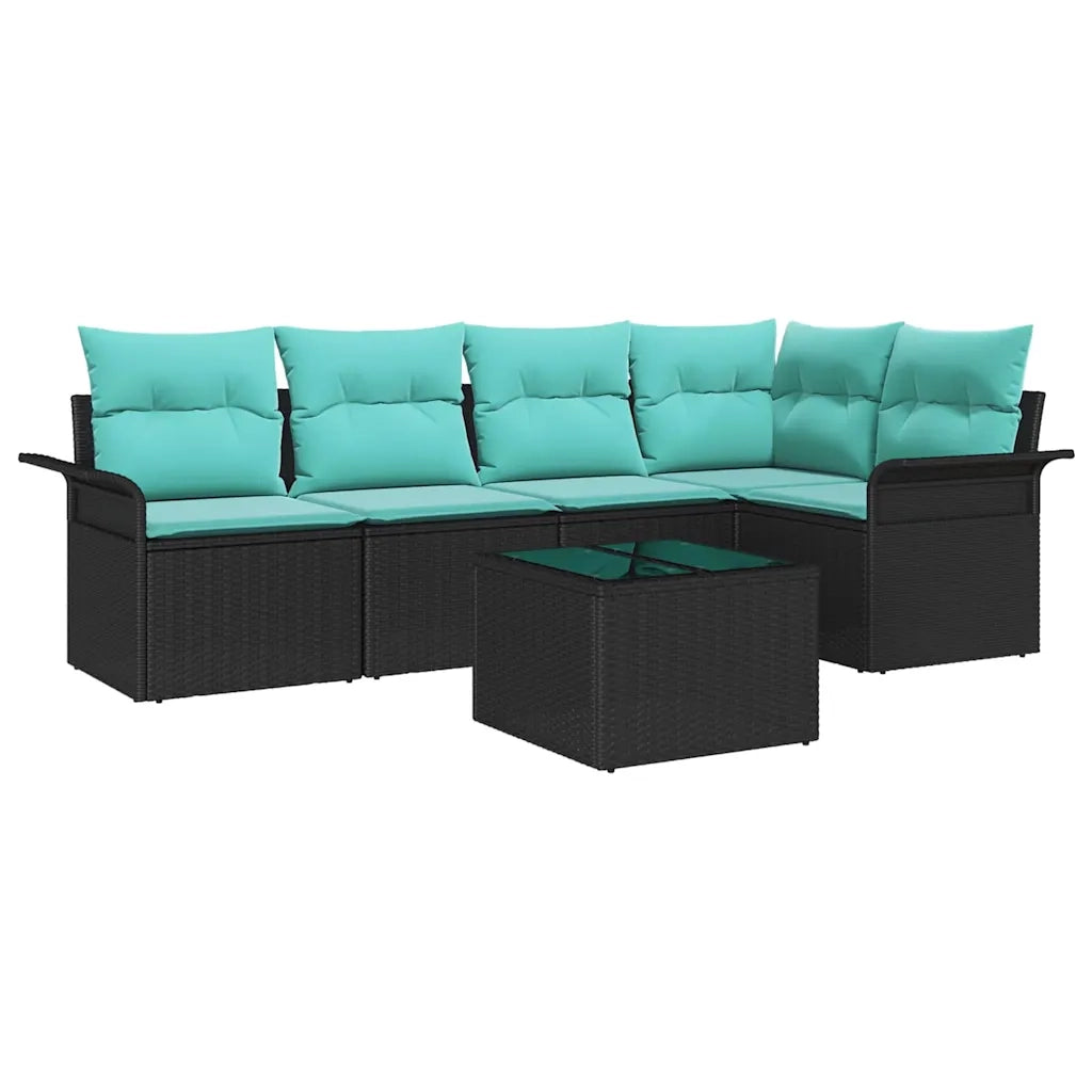 Set Divano da Giardino con cuscino 6 pcs Nero polyrattan 3345376