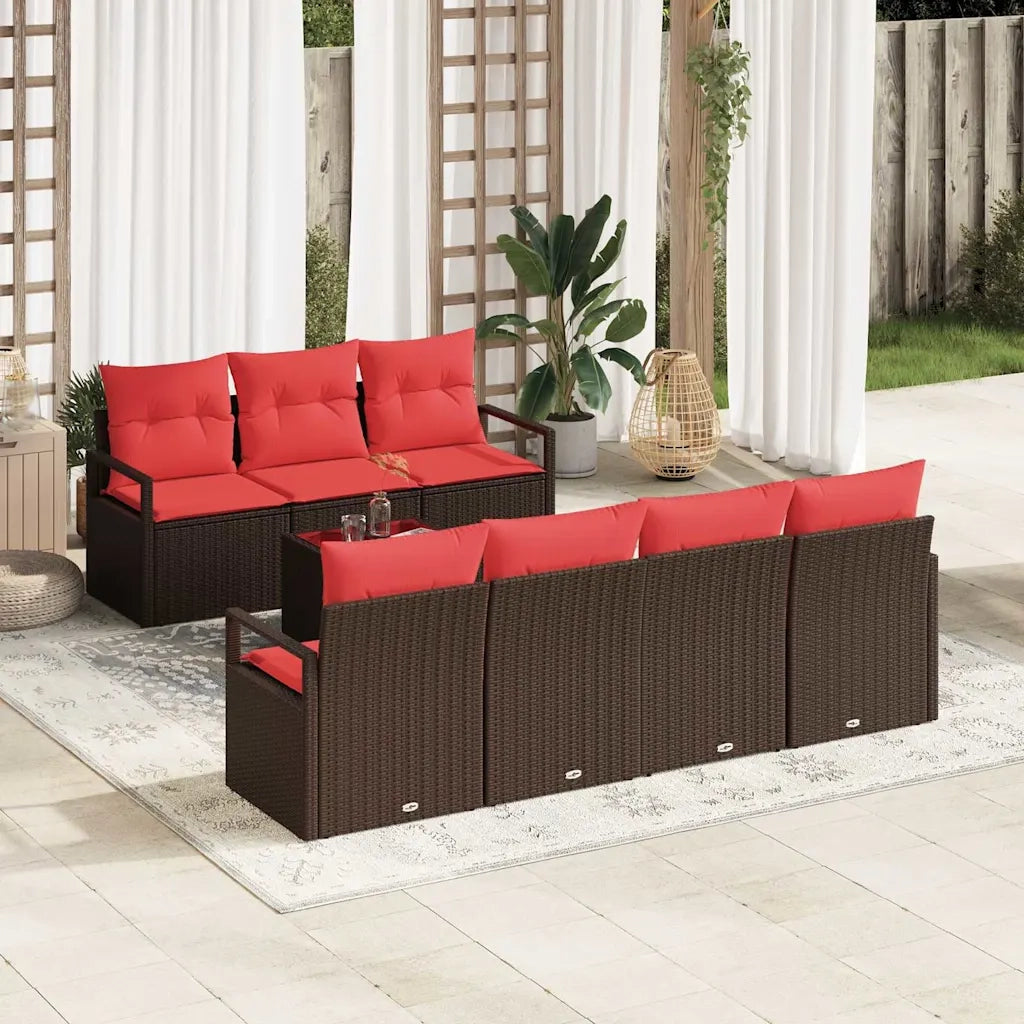 Set di divani con cuscino 8 pcs Marrone e Rosso polyrattan 3346294