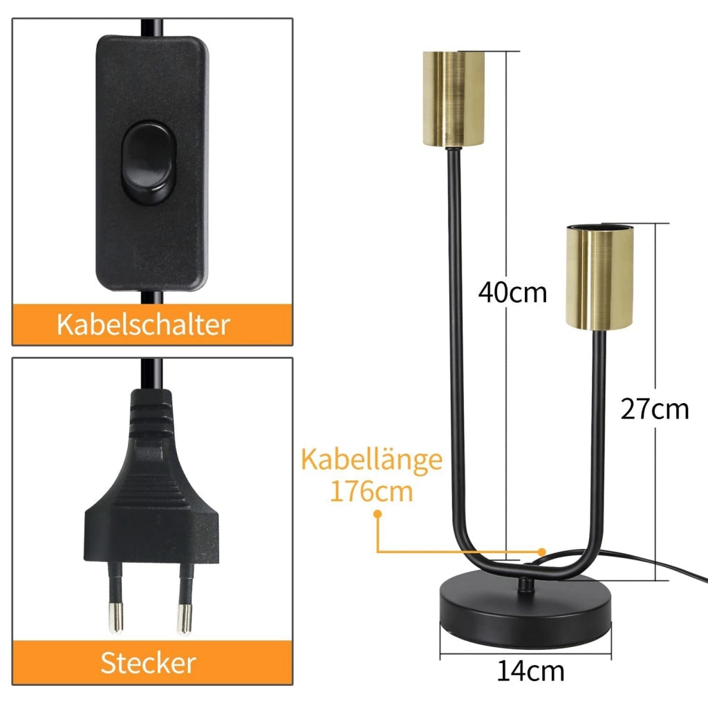 ZMH Lampada da tavolo vintage nera oro E27 per comodino