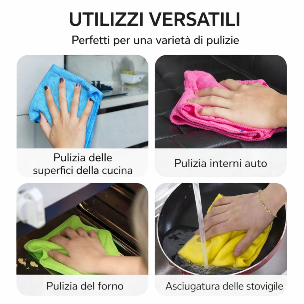 Panni in Microfibra Multiuso Set 4 Pezzi 30x30 cm Super Assorbenti Casa Cucina