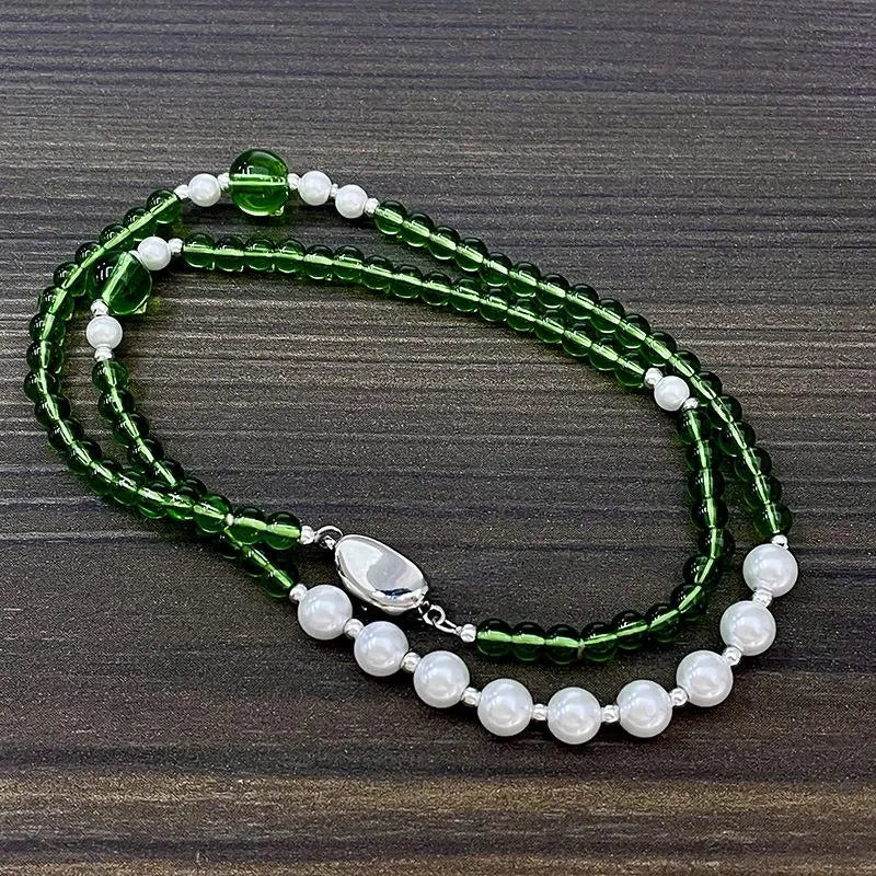 Collana vintage fatta a mano con perle di cristallo verde, regalo di Natale per donna, regalo di compleanno