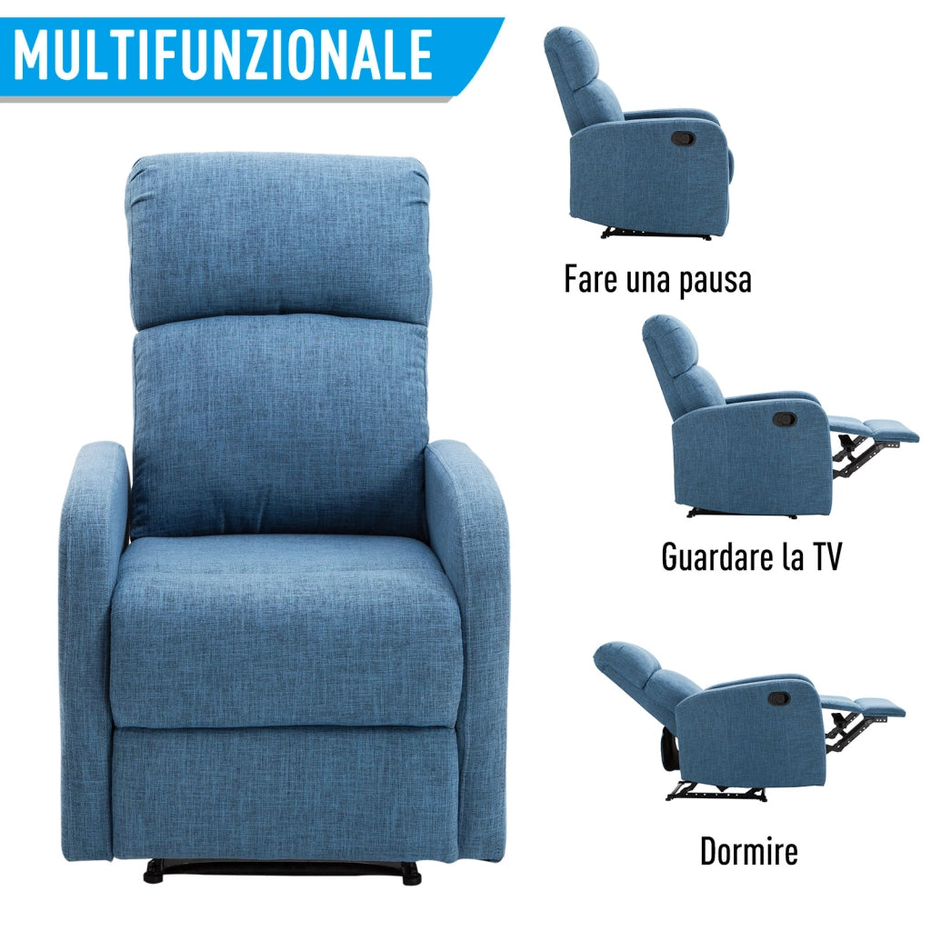 Poltrona Relax Reclinabile Manuale con Poggiapiedi ¨C Zephmum ¨C Tessuto Blu 67x83x107cm