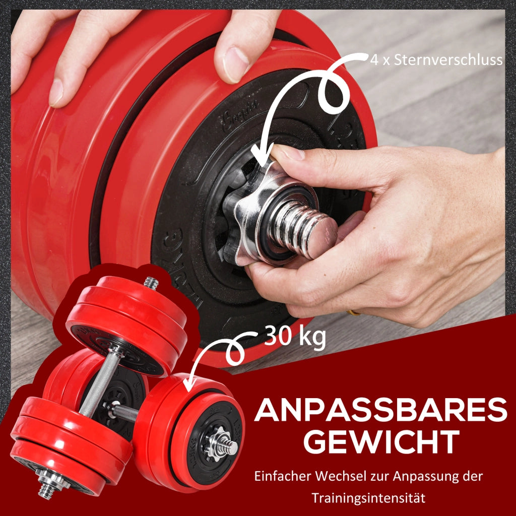Set di manubri e bilanciere regolabile 30 kg ¨C zephmum ¨C rosso+nero 21,5x21,5x3,8 cm
