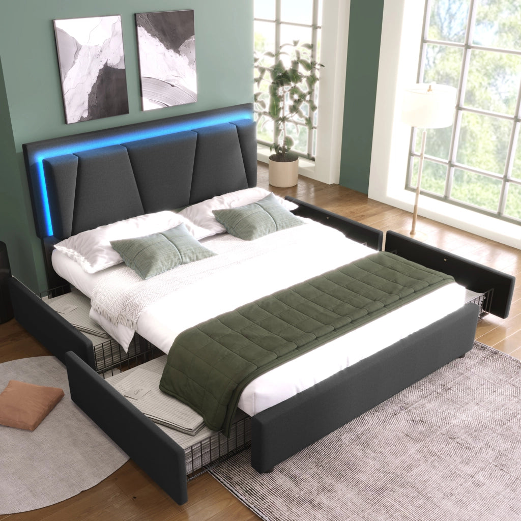 letto imbottito legno grigio 160x200 cm
