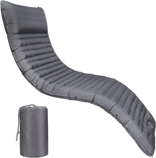 Matrimoniale liggematto per campeggio - autoinflato - ultraleggero - 10 cm spesso - materasso autoinflante - impermeabile - materasso per dormire - matto di isolamento - per escursioni - spiaggia - grigio