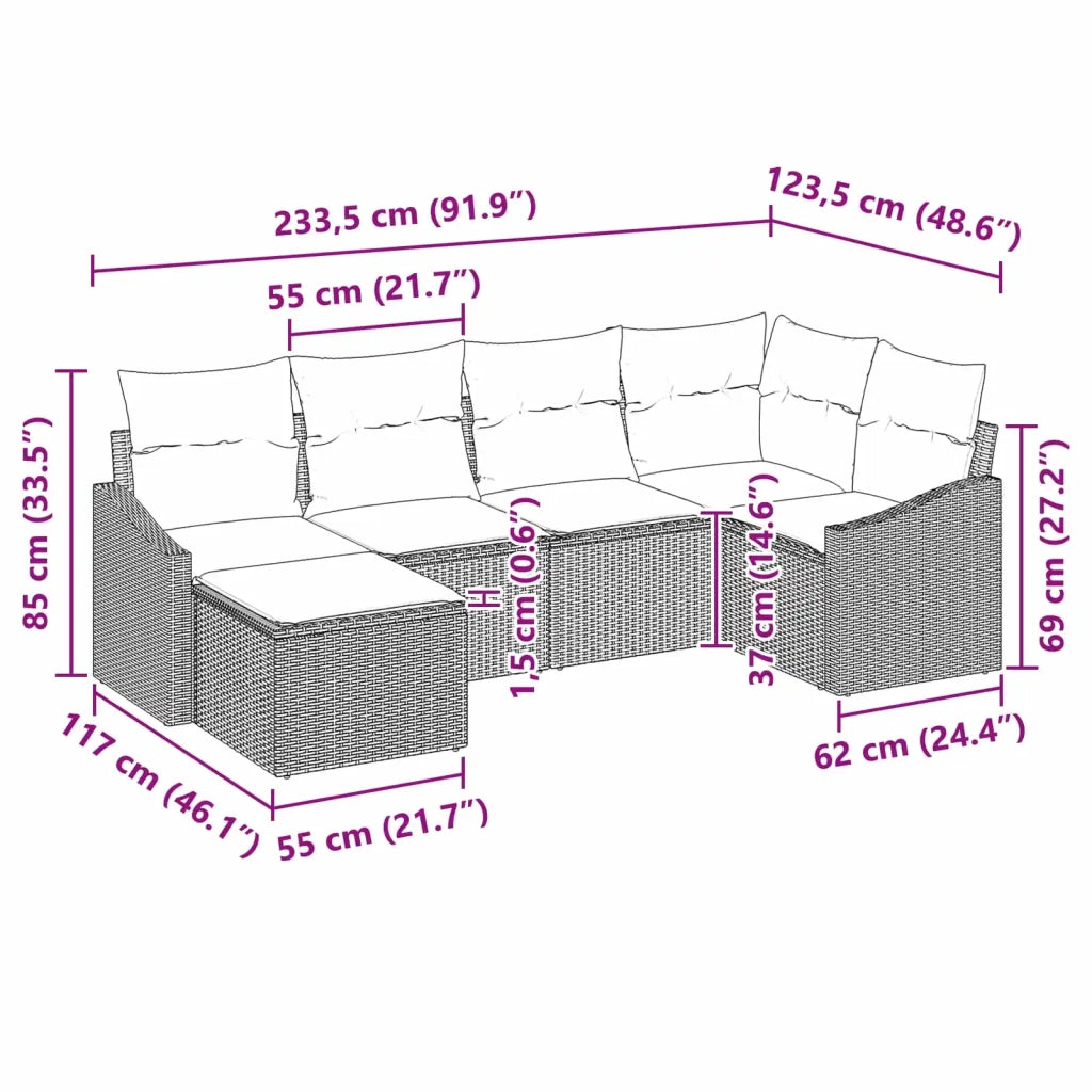Set di divani con cuscino 6 pcs Nero polyrattan 3346796