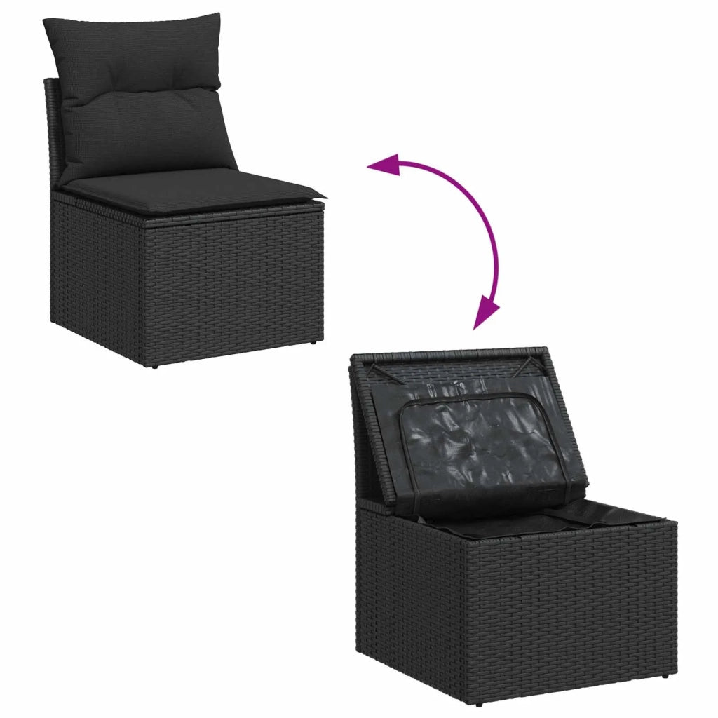 Set Divano da Giardino con archiviazione 6 pcs Nero Poly Rattan 3356693