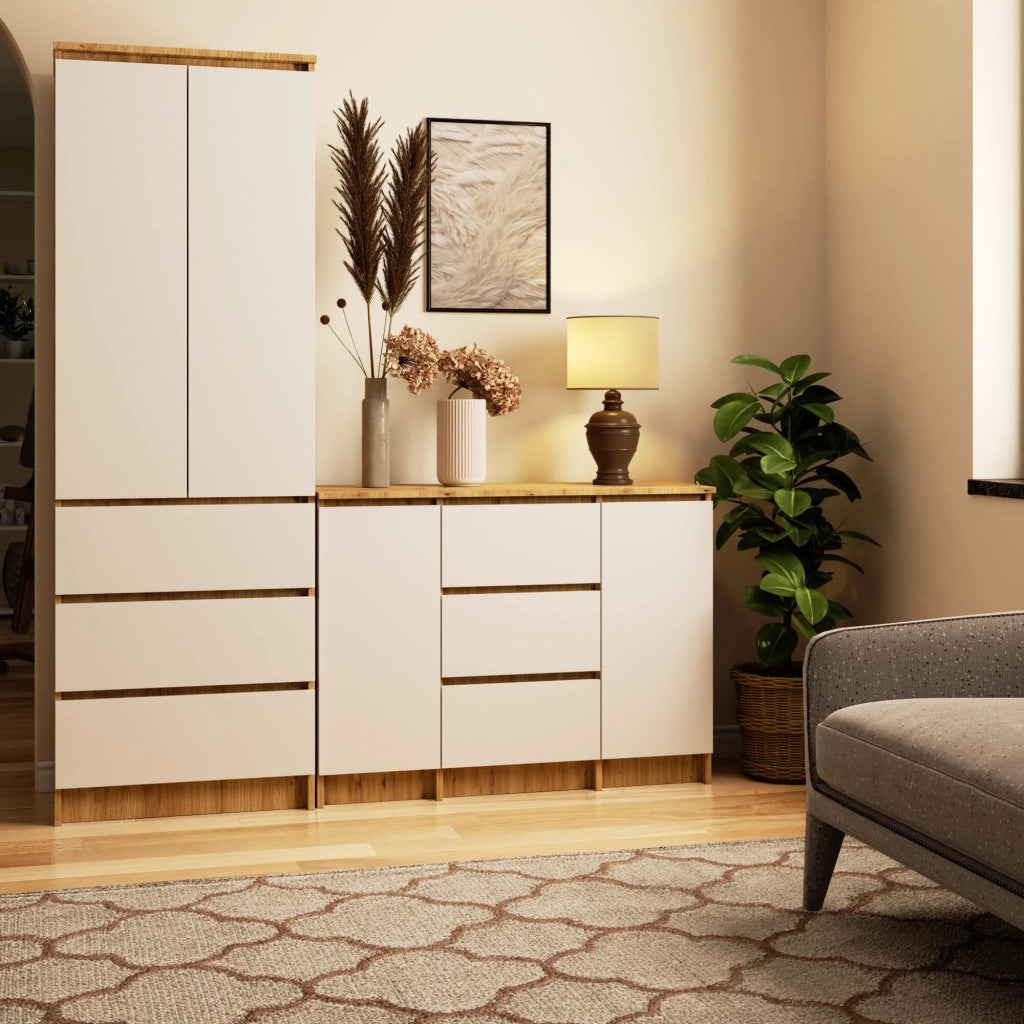 Cassettiera AKORD K100 Quercia Artigiana 101 cm 2 ante 3 cassetti inserto frontale Bianco 101x35x76 cm