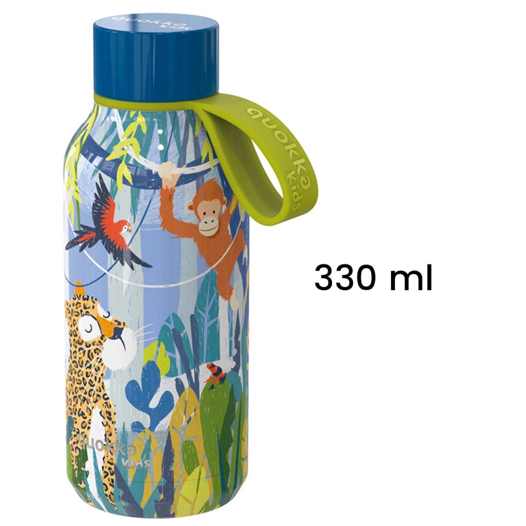 Bottiglia Termica 330ml Modello Solid Kids con Cinghia e Motivo Giungla Multicolore Quokka
