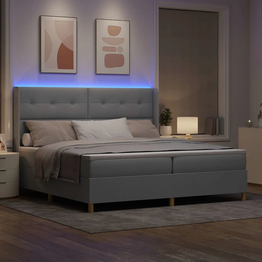 Letto a molle con testiera Grigio chiaro 200 x 200 cm Tessuto 3343714