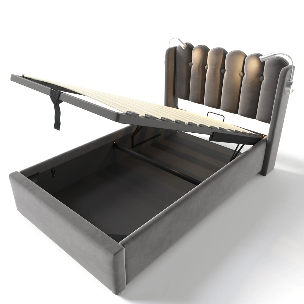letto imbottito velluto grigio 90x200 cm
