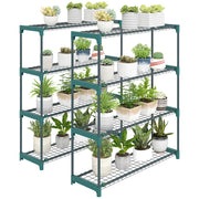 Set di 2 Scaffali per Piante a 4 Livelli in Acciaio con Ganci, 90x28x104 cm, Verde