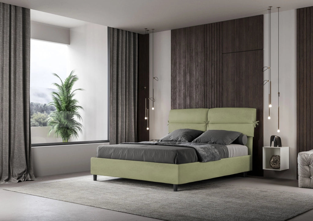 BS COM Letto matrimoniale con rete imbottito 160x190 microfibra tè verde