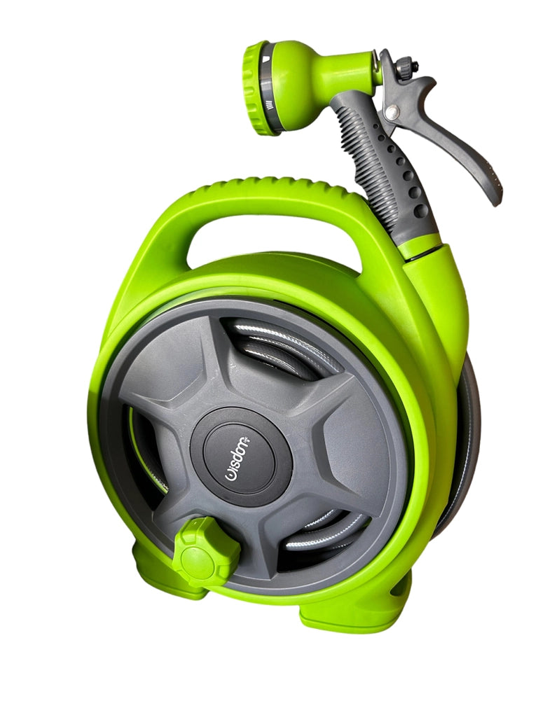 PRATICO AVVOLGITUBO PER ACQUA DA GIARDINO CON POMPA 10M - MANIGLIA AVVOLGENTE E DOCCETTA MULTI-FUNZIONE PER IRRIGAZIONE E PULIZIA