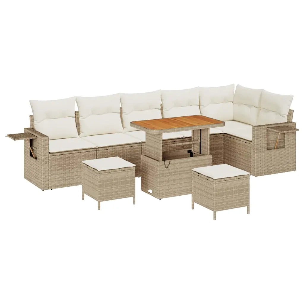 Set Divano da Giardino 11 pcs Beige e Crema polyrattan