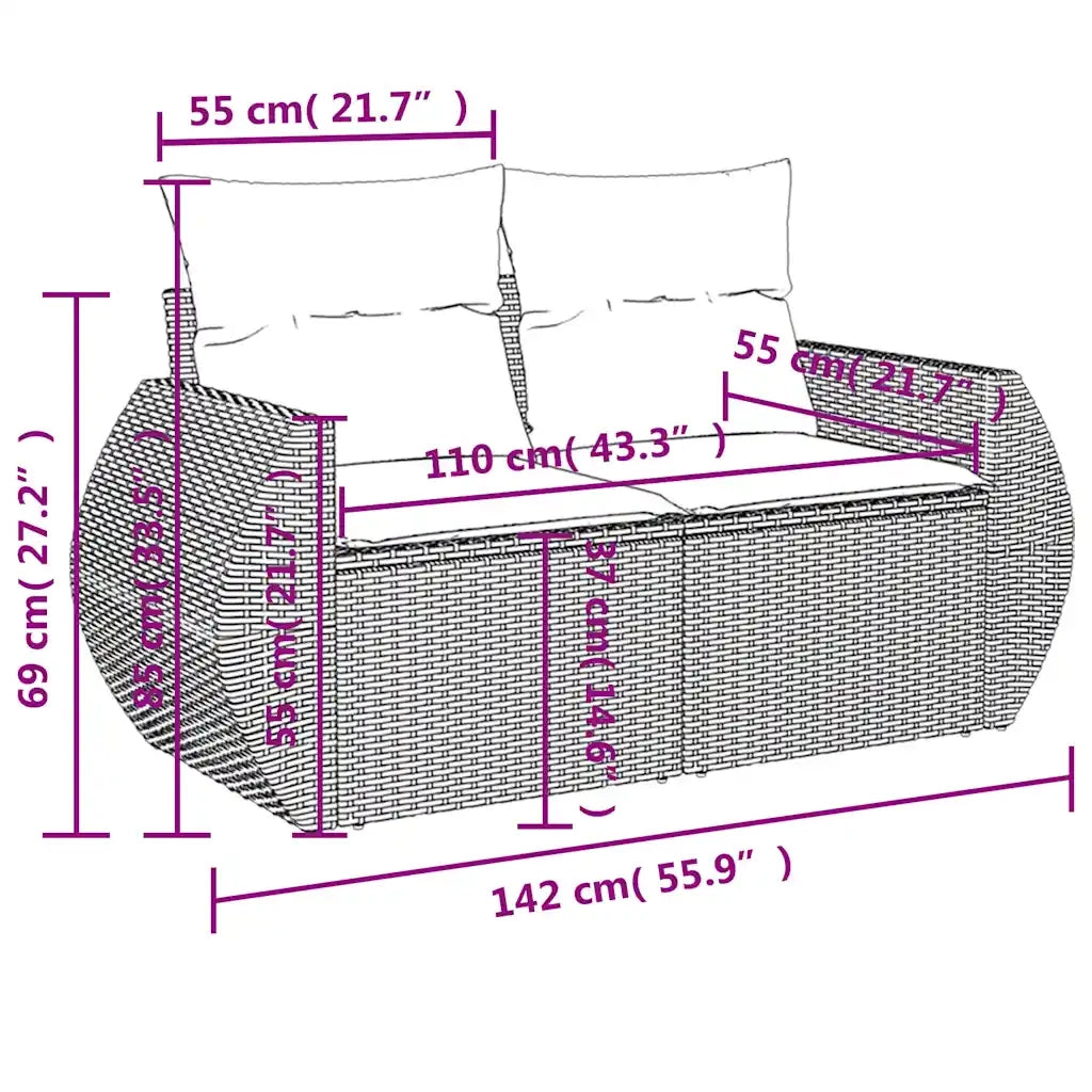 Set Divani da Giardino 6 pz con Cuscini Grigio in Polyrattan 3221380