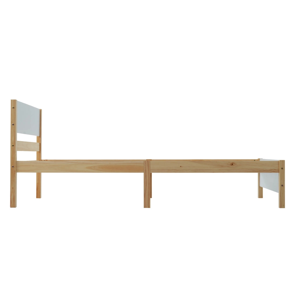 LETTO Singolo 90x200 cm in Legno e MDF Bianco e Naturale