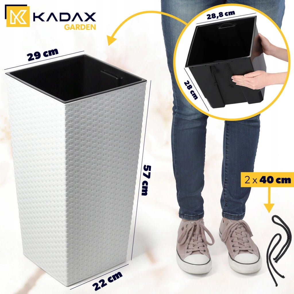 Vaso da giardino KADAX con inserto per fiori, grande e alto, 29x57 cm, bianco.