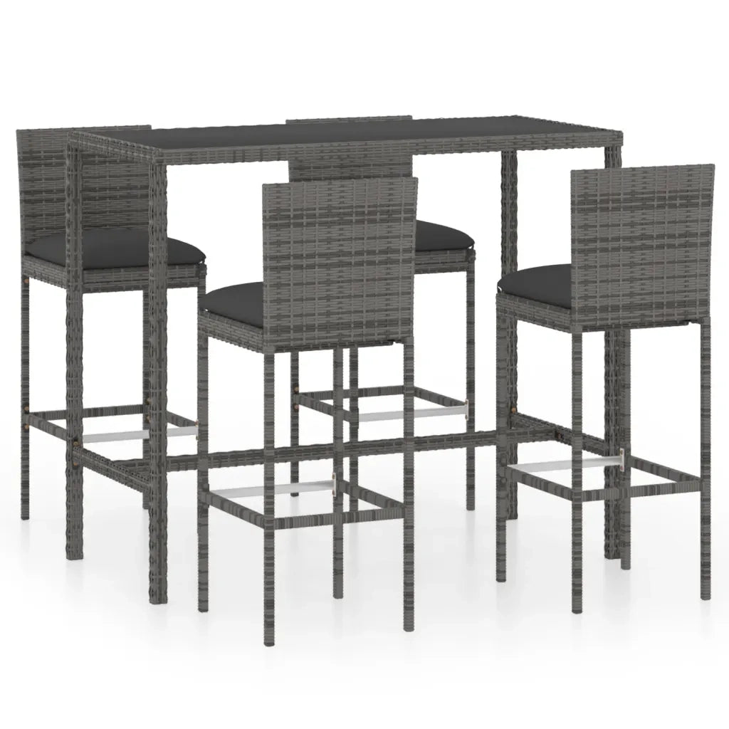 Set da Bar da Giardino 5 pz con Cuscini in Polyrattan Grigio