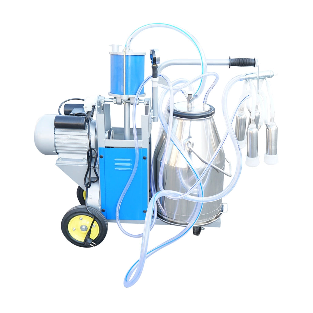 Dispositivo per mungitura di mucche, 1 postazione, 550W, 220V, bidone in acciaio inox da 25L, gruppo di mungitura con 4 manicotti, pressione del vuoto 45-50 kPa, pulsazioni 60-80 cpm