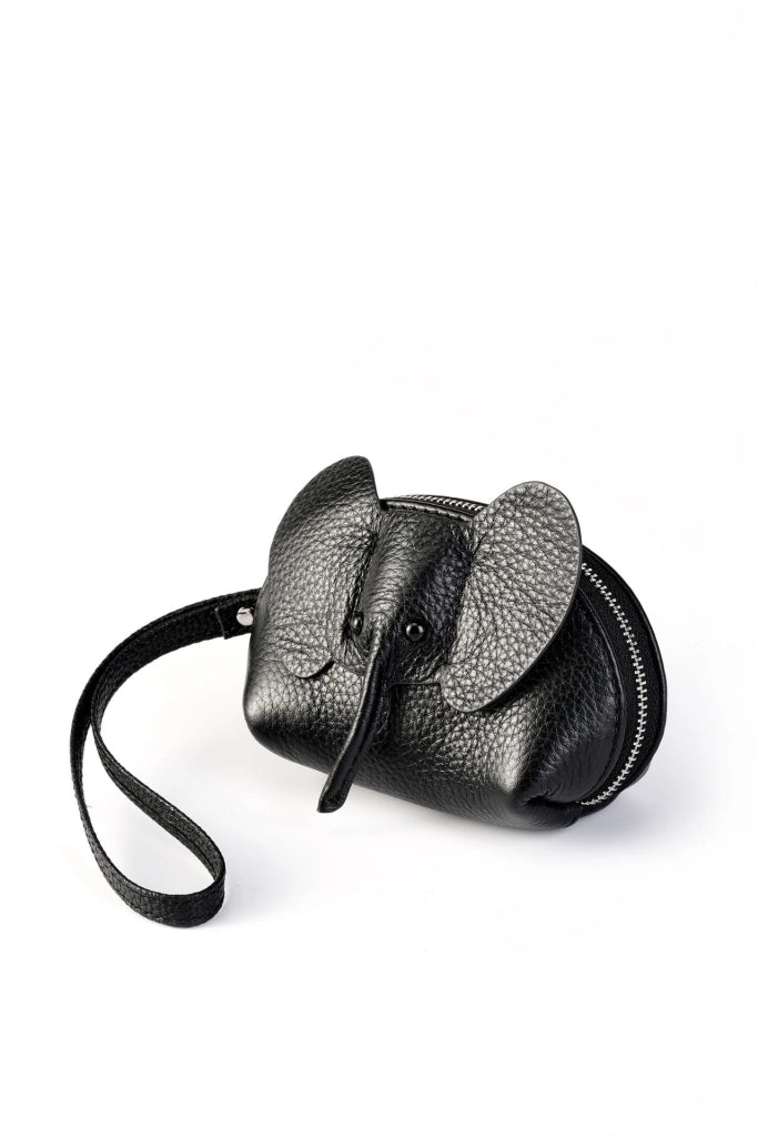 Portamonete, portachiavi e porta carte in vera pelle a forma di elefante, ideale anche come portachiavi da donna.