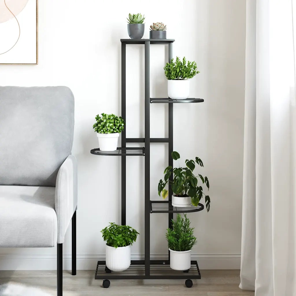 Fioriera | Cassetta per fiori | Vaso a 5 Piani con Ruote 44x23x100 cm Ferro Nero
